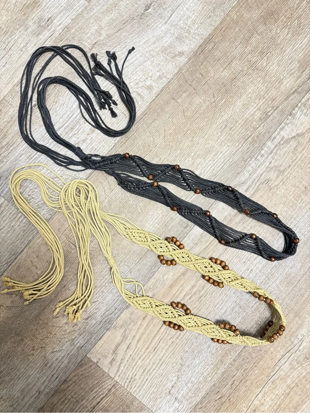 Vintage Boho Macramé Belt Set – 2 Handcrafted Belts with Wooden Beads